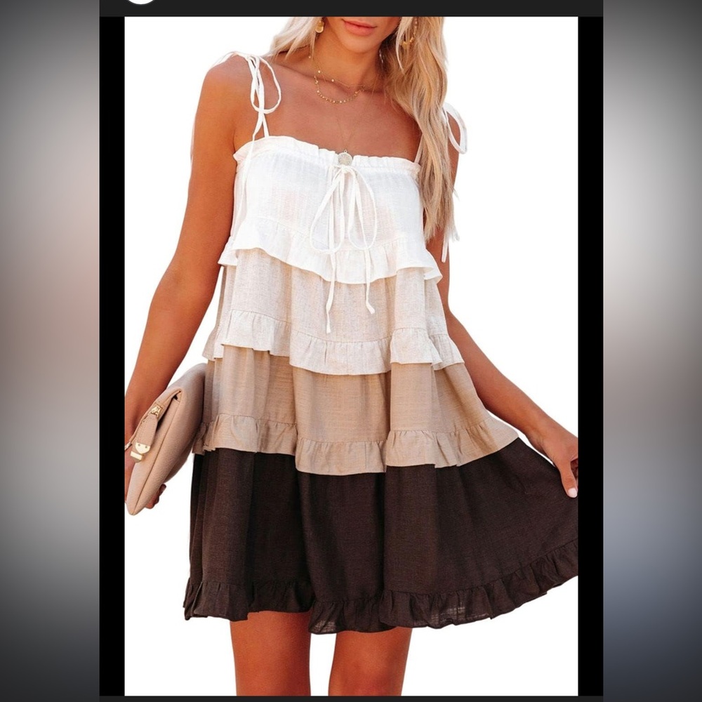 Elegant Tiered White and Brown Dress